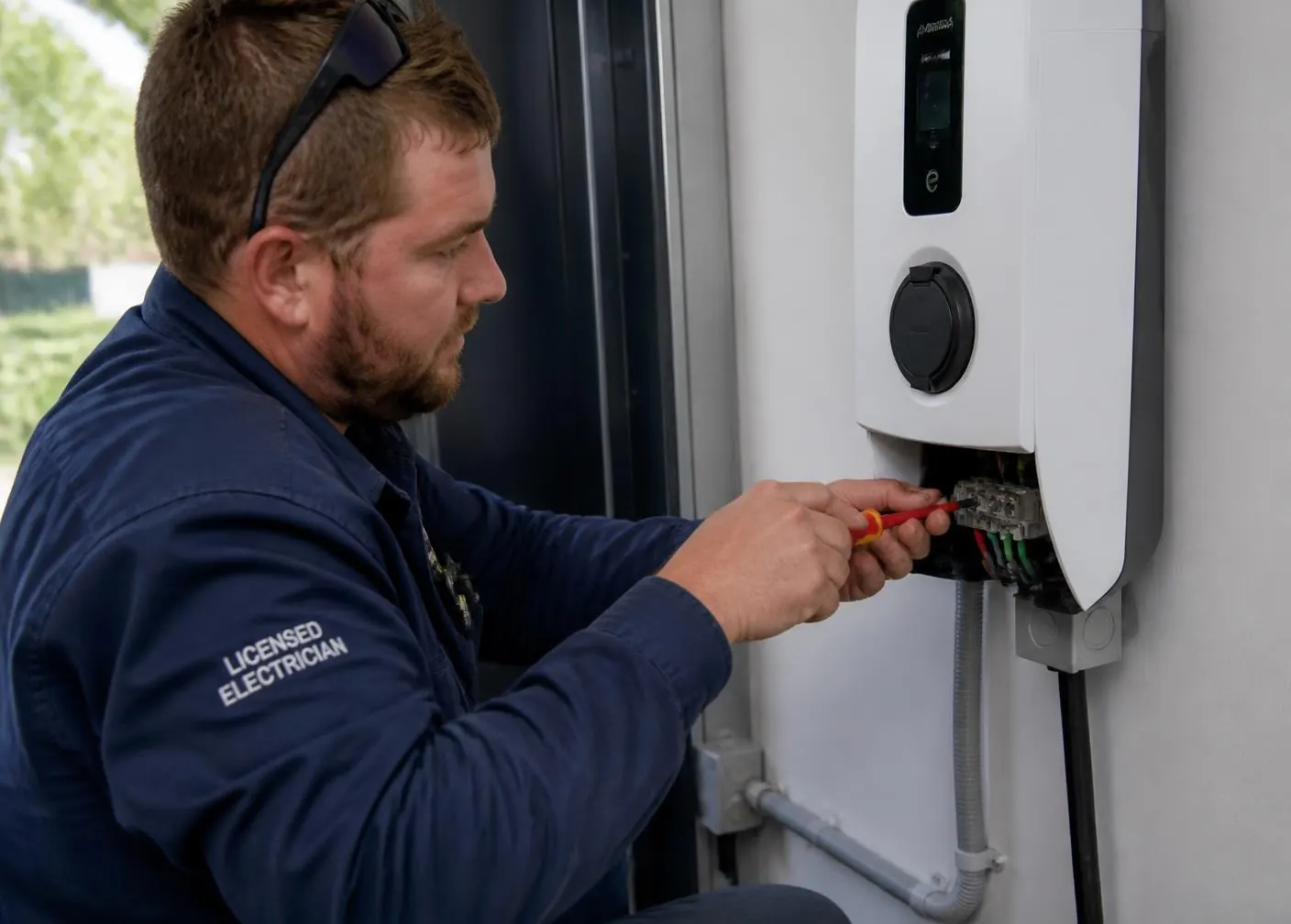 Example of a home EV charger being commissioned by an electrician